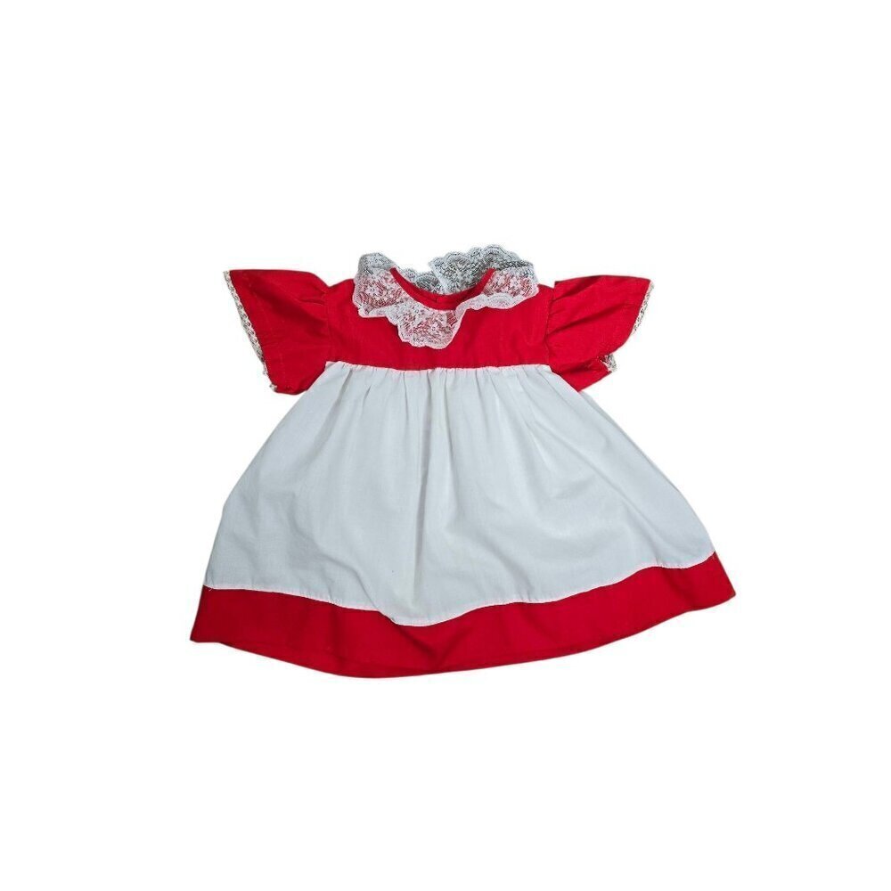 Vintage Baby Girl Red Ruffled Lace Trim Dress